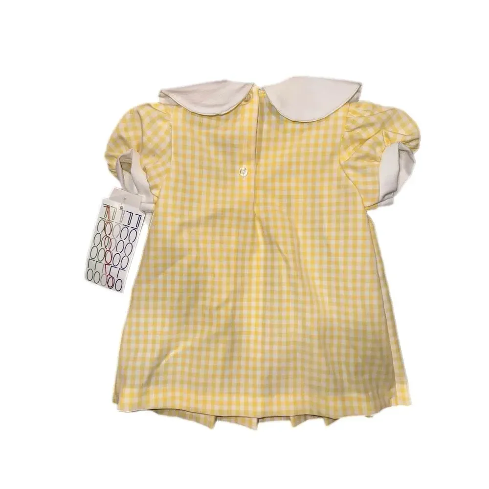 NWT Piccolo Vintage Yellow Gingham Pleated Baby Dress White Sailor Collar 18M